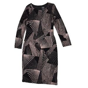 Betsy & Adam Black Long Sleeve Dress with Rose Gold Geometric Glitter